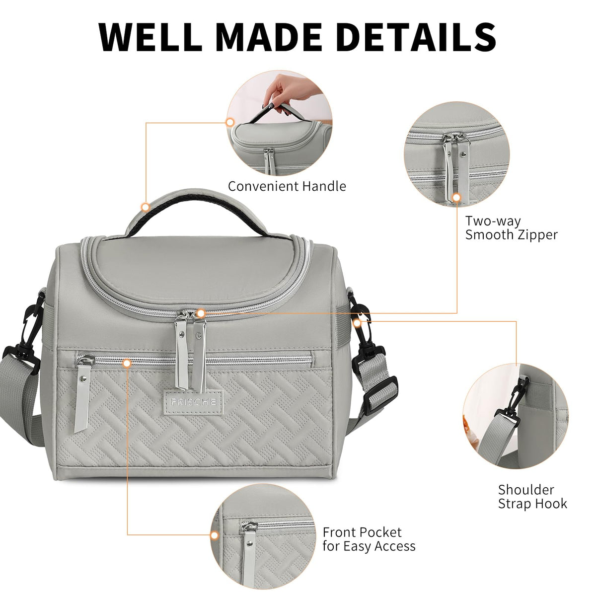 Insulated Lunch Bag with Adjustable Shoulder Strap – 8L Cooler Tote for Work, School, Picnic & Outdoor Use (Grey) | Other Colors Available in Store