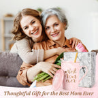 Best Mom Ever Coffee Mug Gift Set with Lid, Spoon & Coaster, 14oz Pink Marble Ceramic Cup for Mother's Day, Birthday, Christmas, Valentine's Day (Pink)