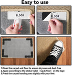 24PCS Reusable Carpet Grippers, Washable Non-Slip Rug Tape for Hardwood Floors, Strong Adhesive Rug Corners Fixer, No Residue Rug Pads for Area Rugs (Black)