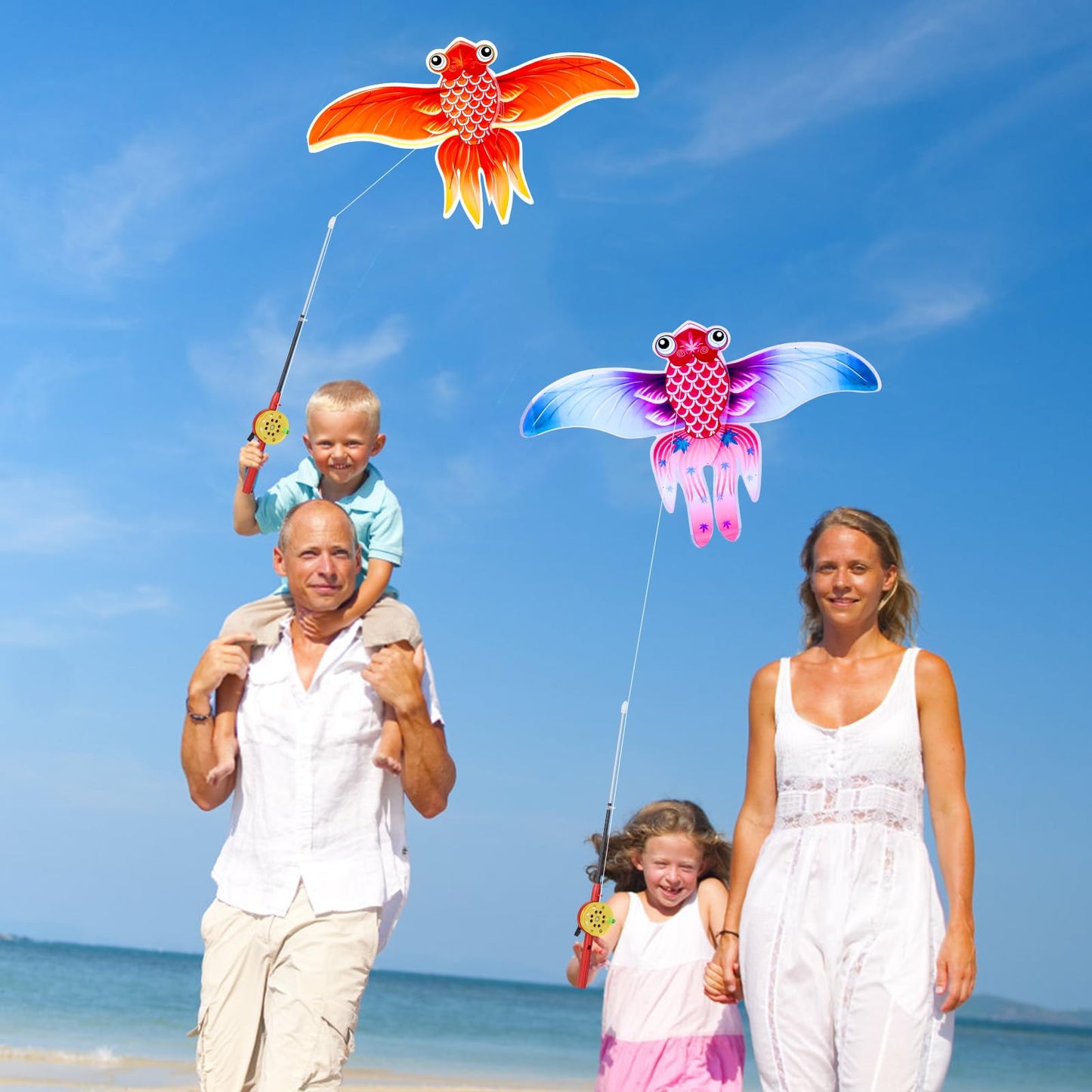 Kids’ Mini Fishing-Rod Kite Set –  3-Pack Fish Designs, Easy-Grip Reel Handle, Adjustable Line, Lightweight & Durable for Outdoor Play, Perfect for Beginners Ages 3–8, Encourages Active Fun and Family Bonding (Multicolor)