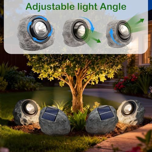 2Pack Solar Rock Lights Outdoor – Ash Gray Garden Stone Spotlights with IP65 Waterproof LED, Switchable Warm & Cool White, Auto On/Off for Pathway, Walkway, Yard & Patio(gray)