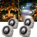 4Pack Solar Rock Lights Outdoor – Ash Gray Garden Stone Spotlights with IP65 Waterproof LED, Switchable Warm & Cool White, Auto On/Off for Pathway, Walkway, Yard & Patio(gray)