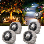 4Pack Solar Rock Lights Outdoor – Ash Gray Garden Stone Spotlights with IP65 Waterproof LED, Switchable Warm & Cool White, Auto On/Off for Pathway, Walkway, Yard & Patio(gray)