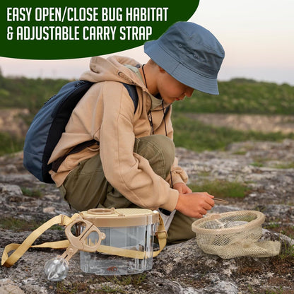 Kids Bug Catching Kit with Extendable Net, Magnifier & Observation Habitat – Outdoor Exploration Toy for Backyard & Camping (Brown)