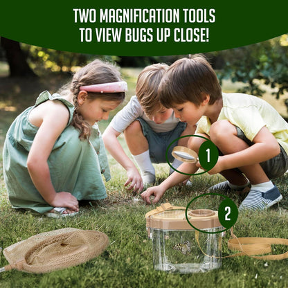 Kids Bug Catching Kit with Extendable Net, Magnifier & Observation Habitat – Outdoor Exploration Toy for Backyard & Camping (Brown)