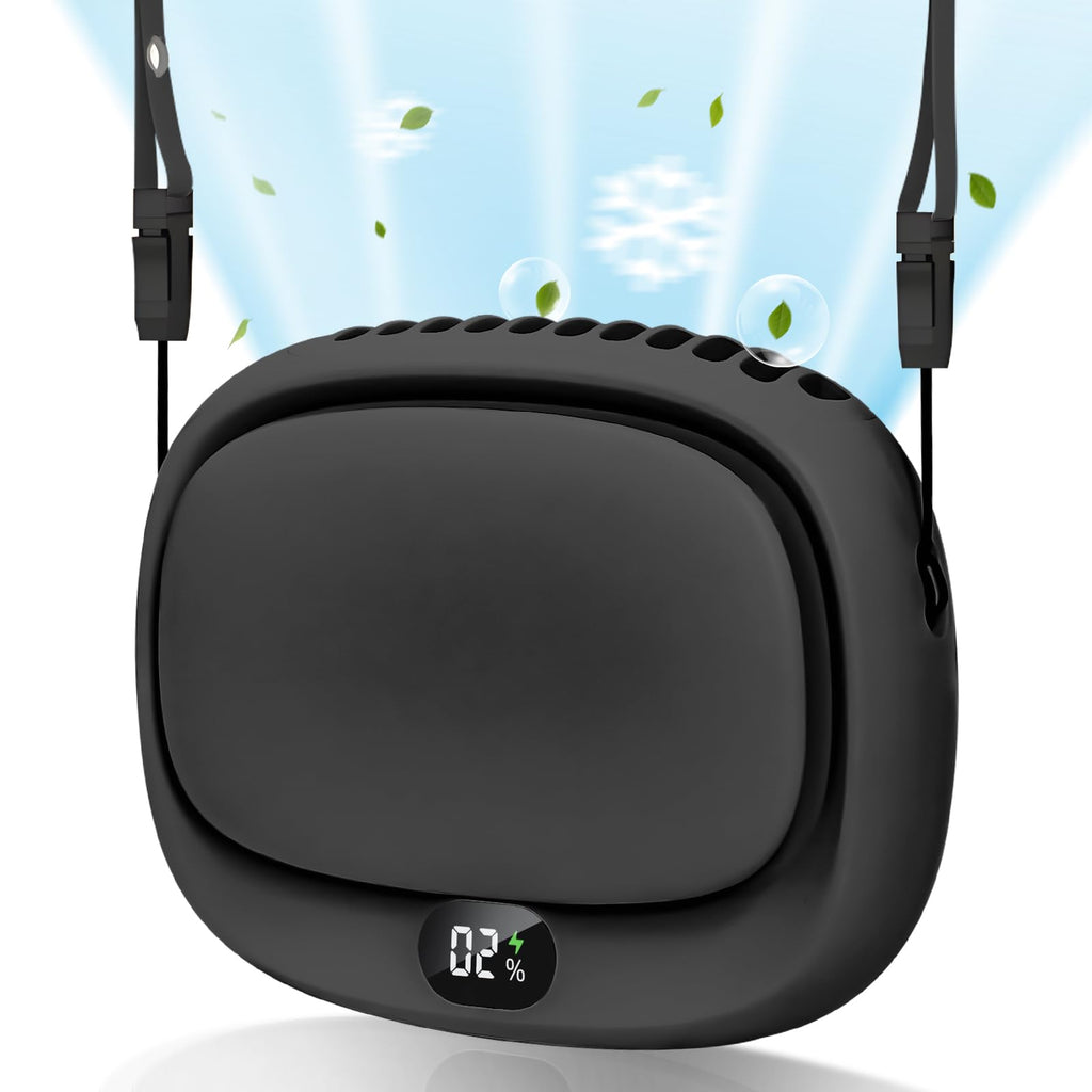 Portable Neck Fan with 5 Speeds – Rechargeable USB Mini Fan for Outdoor Travel, Work & Camping – Silent Personal Cooling Fan (Black)