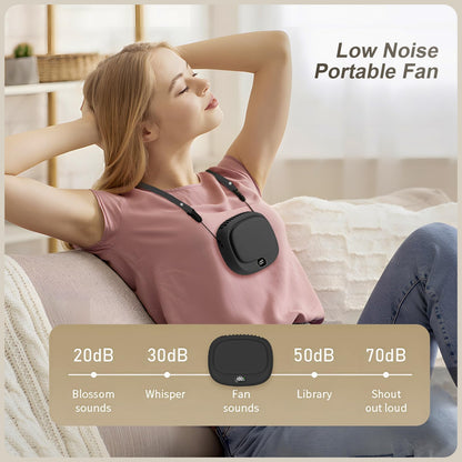 Portable Neck Fan with 5 Speeds – Rechargeable USB Mini Fan for Outdoor Travel, Work & Camping – Silent Personal Cooling Fan (Black)