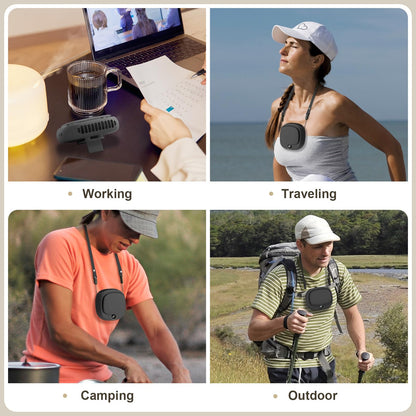 Portable Neck Fan with 5 Speeds – Rechargeable USB Mini Fan for Outdoor Travel, Work & Camping – Silent Personal Cooling Fan (Black)
