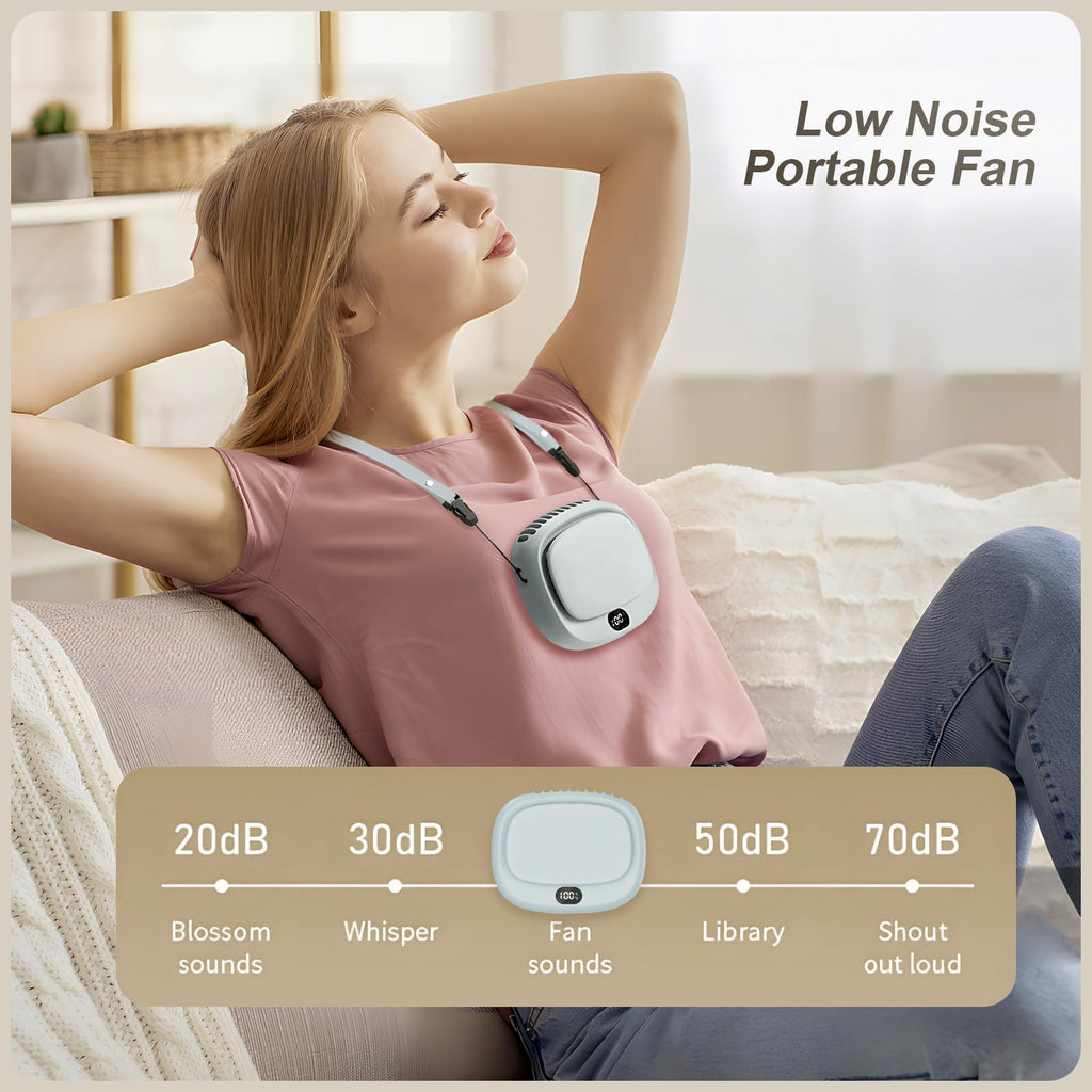 Portable Neck Fan with 5 Speeds – Rechargeable USB Mini Fan for Outdoor Travel, Work & Camping – Silent Personal Cooling Fan (Blue)