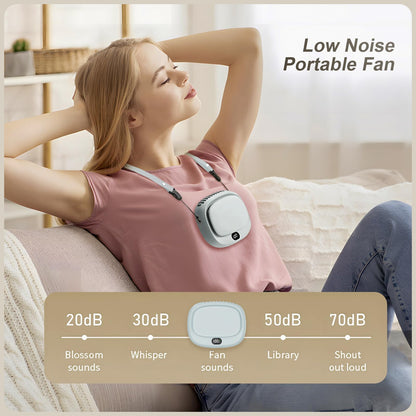 Portable Neck Fan with 5 Speeds – Rechargeable USB Mini Fan for Outdoor Travel, Work & Camping – Silent Personal Cooling Fan (Blue)