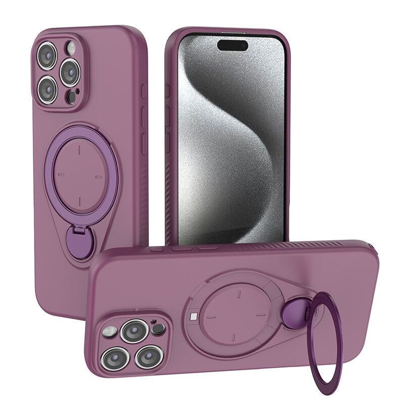 Magnetic Shockproof Case with 360-Degree Rotating Ring Stand for iPhone 16 Pro Max – Slim Protective Phone Cover with Airbag Corners and Wireless Charging Support for Home, Office, Travel and Daily Use (Purple)