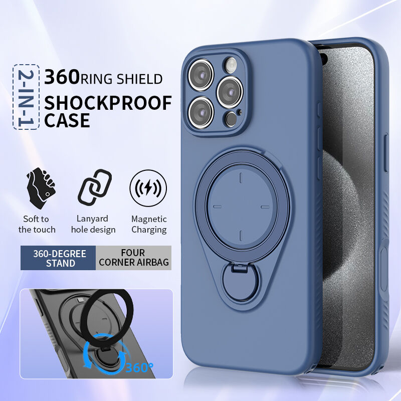 Magnetic Shockproof Case with 360-Degree Rotating Ring Stand for iPhone 16 Pro Max – Slim Protective Phone Cover with Airbag Corners and Wireless Charging Support for Home, Office, Travel and Daily Use (Purple)