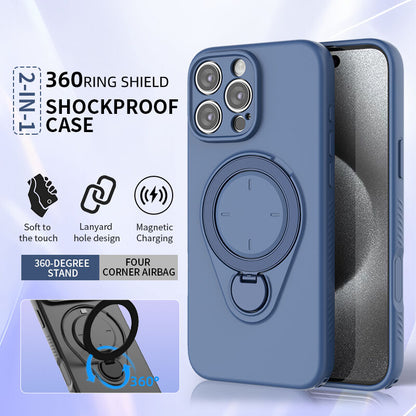 Magnetic Shockproof Case with 360-Degree Rotating Ring Stand for iPhone 16 Pro Max – Slim Protective Phone Cover with Airbag Corners and Wireless Charging Support for Home, Office, Travel and Daily Use (Purple)