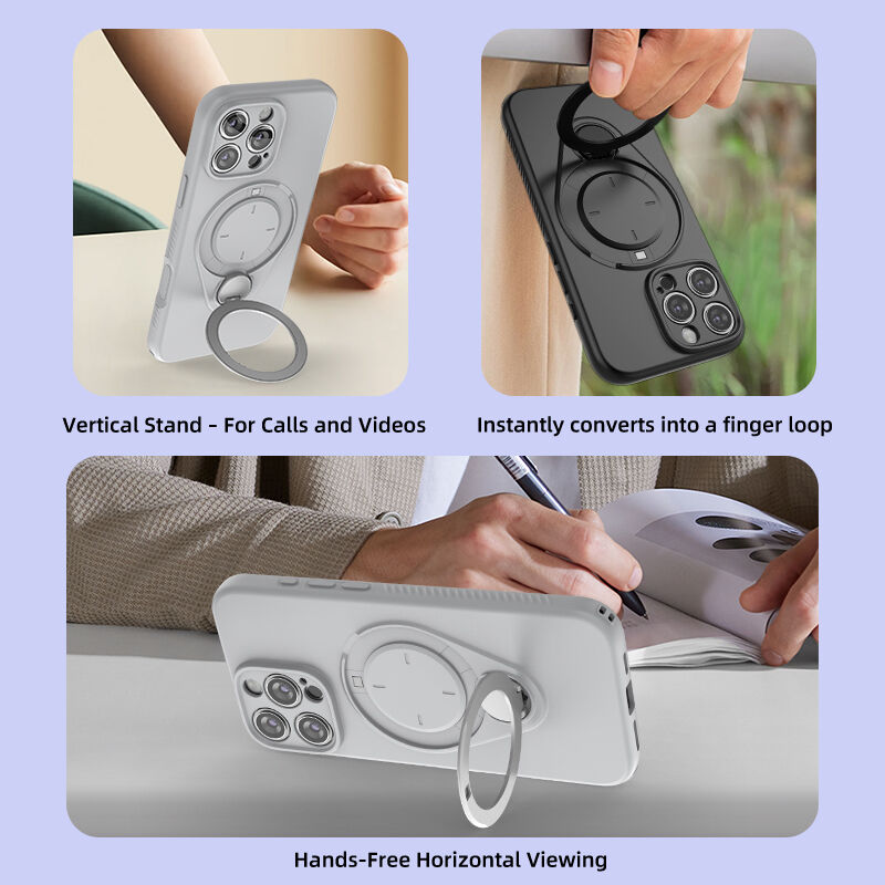 Magnetic Shockproof Case with 360-Degree Rotating Ring Stand for iPhone 16 Pro Max – Slim Protective Phone Cover with Airbag Corners and Wireless Charging Support for Home, Office, Travel and Daily Use (Purple)