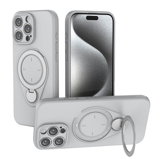 Magnetic Shockproof Case with 360-Degree Rotating Ring Stand for iPhone 16 Pro – Slim Protective Phone Cover with Airbag Corners and Wireless Charging Support for Home, Office, Travel and Daily Use (Grey)