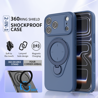 Magnetic Shockproof Phone Case with 360-Degree Rotating Ring Stand and Wireless Charging Support for iPhone 17 Pro – Slim Protective Cover Designed for Home Use, Office Work, Travel, Commuting and Everyday On-the-Go Lifestyle (Grey)
