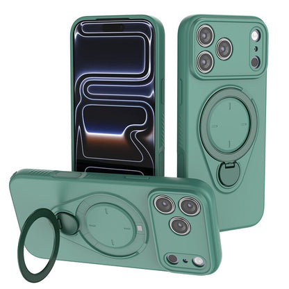 Magnetic Shockproof Phone Case with 360-Degree Rotating Ring Stand and Wireless Charging Support for iPhone 17 Pro – Slim Protective Cover Designed for Home Use, Office Work, Travel, Commuting and Everyday On-the-Go Lifestyle (Green)