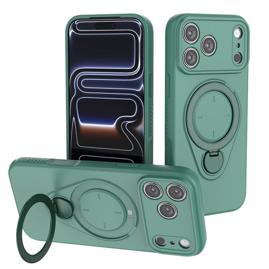 Magnetic Shockproof Phone Case with 360-Degree Rotating Ring Stand and Wireless Charging Support for iPhone 17 Pro – Slim Protective Cover Designed for Home Use, Office Work, Travel, Commuting and Everyday On-the-Go Lifestyle (Green)