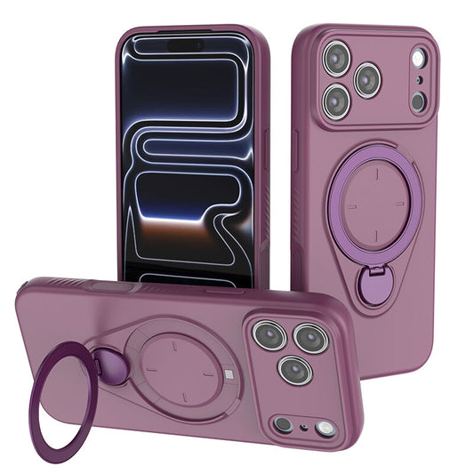Magnetic Shockproof Phone Case with 360-Degree Rotating Ring Stand and Wireless Charging Support for iPhone 17 Pro – Slim Protective Cover Designed for Home Use, Office Work, Travel, Commuting and Everyday On-the-Go Lifestyle (Purple)