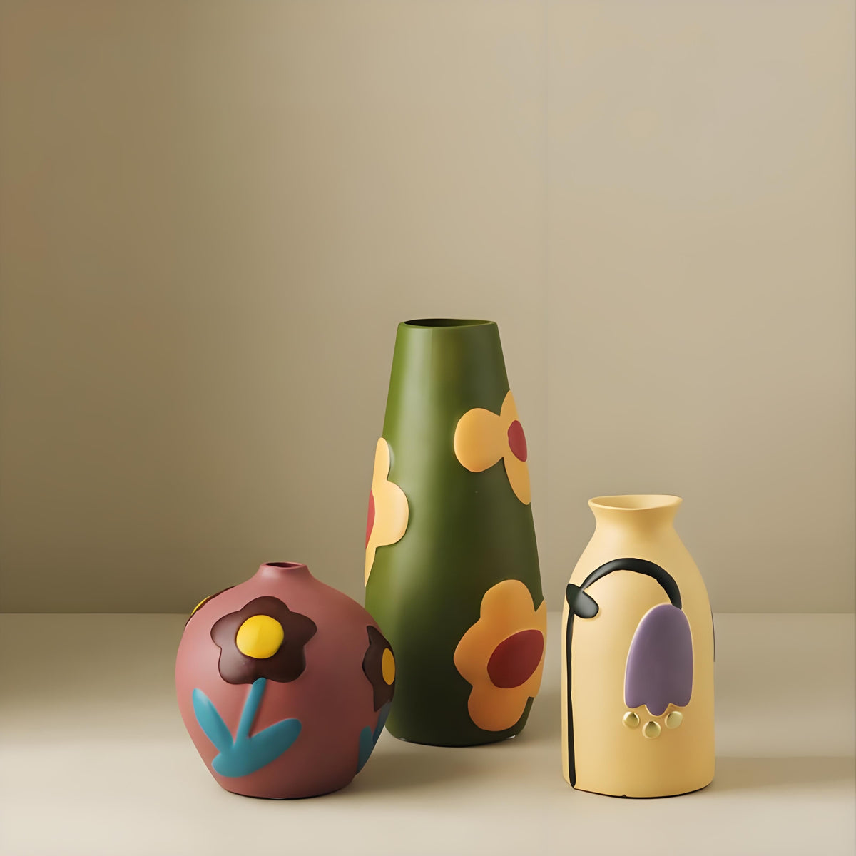 Morandi Painted Ceramic Vase Set (3-Piece) – Modern Home Decor for Flowers | Other Luxury Styles Available in Store