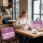 Newborn Diaper Bag Set with Changing Pad – 4-Piece Baby Organizer, Large Capacity Mom Backpack, Insulated Bottle Sleeve & Lunch Bag, Travel Diaper Bag for Moms (Red)