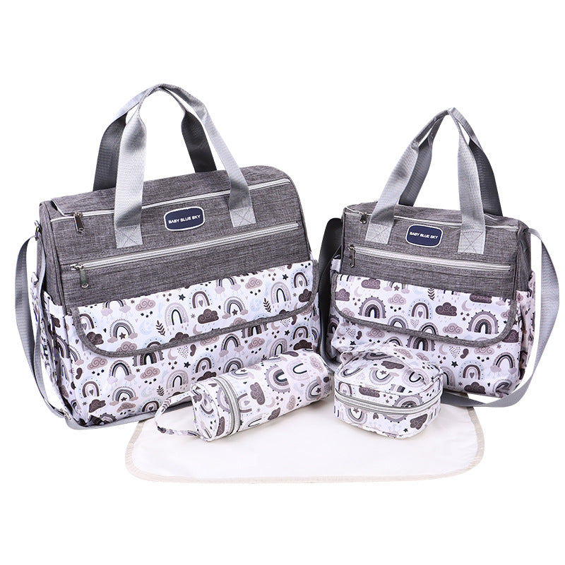 Newborn Diaper Bag Set with Changing Pad – 4-Piece Baby Organizer, Large Capacity Mom Backpack, Insulated Bottle Sleeve & Lunch Bag, Travel Diaper Bag for Moms (Grey)