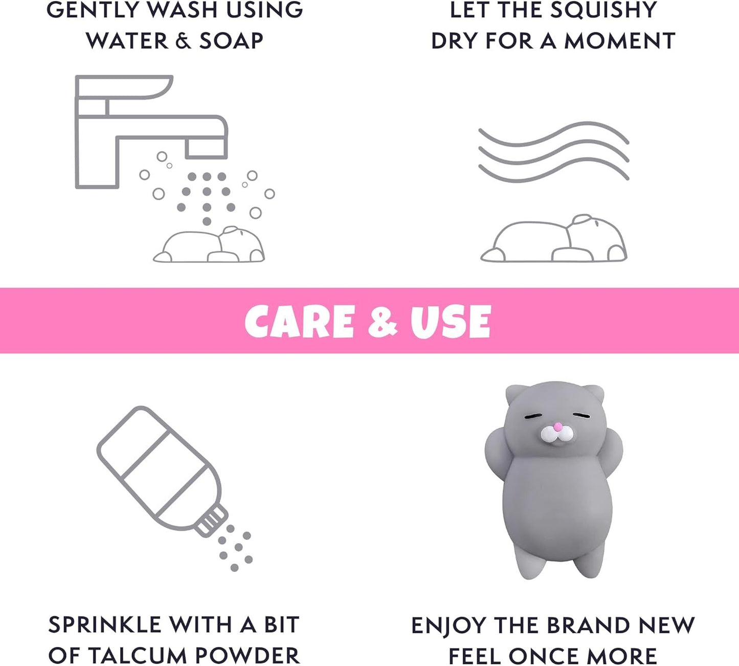2 PCS Mini Cat Squishy Toy for Office & Classroom – Soft Silicone Stress Reliever to Calm Anxiety (Grey & White)