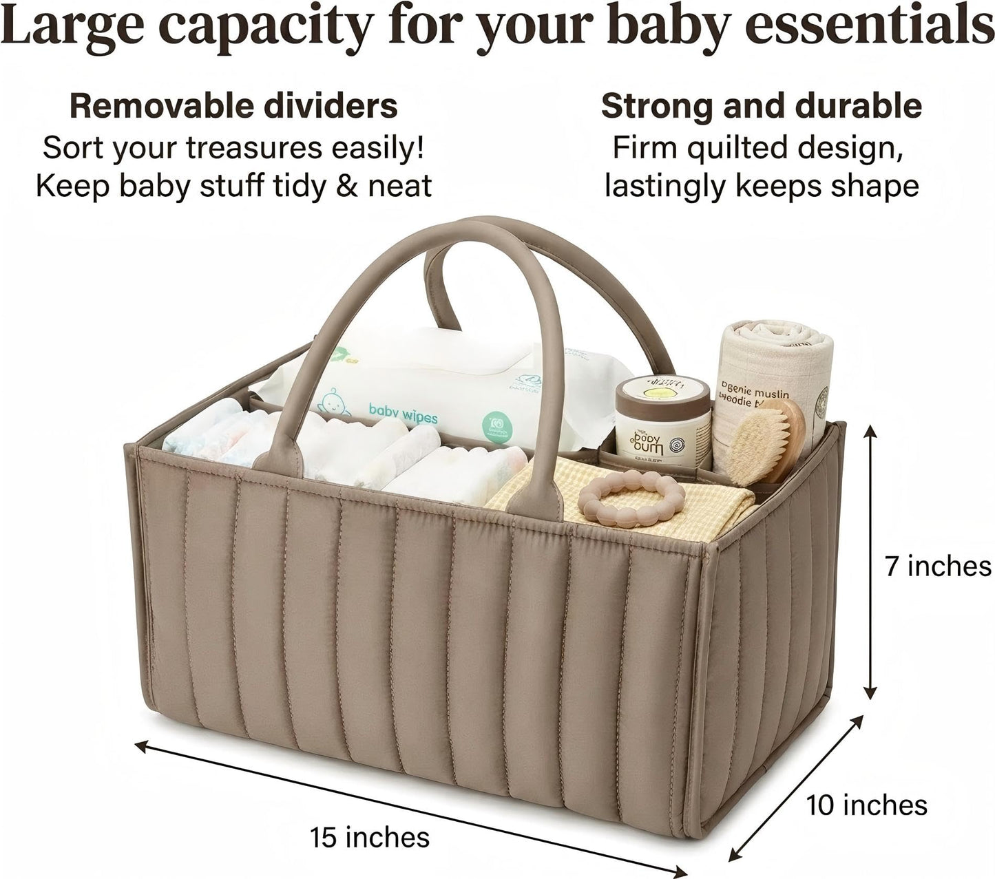 Large Baby Diaper Caddy Organizer – Stylish Storage Basket for Nursery, Changing Table & Travel – Portable Urn for Diapers, Wipes, Toys & Essentials (Brown)