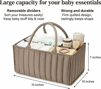 Large Baby Diaper Caddy Organizer – Stylish Storage Basket for Nursery, Changing Table & Travel – Portable Urn for Diapers, Wipes, Toys & Essentials (Brown)
