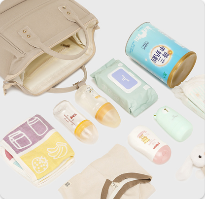 Stylish Mom Backpack with Insulated Bottle Pocket – Multi-Compartment Diaper Bag, Anti-Theft Phone Pocket, Large Capacity Baby Organizer, Travel Backpack for Moms (Apricot)