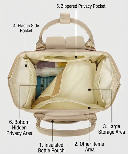 Stylish Mom Backpack with Insulated Bottle Pocket – Multi-Compartment Diaper Bag, Anti-Theft Phone Pocket, Large Capacity Baby Organizer, Travel Backpack for Moms (Apricot)