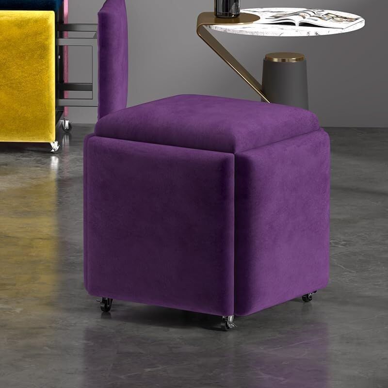 Stool, 5 in 1 Nesting Ottoman Stool with Swivel Casters Stackable Cube Square Sofa Vanity Movable Footstool for Living Room Bedroom(Five Colour)