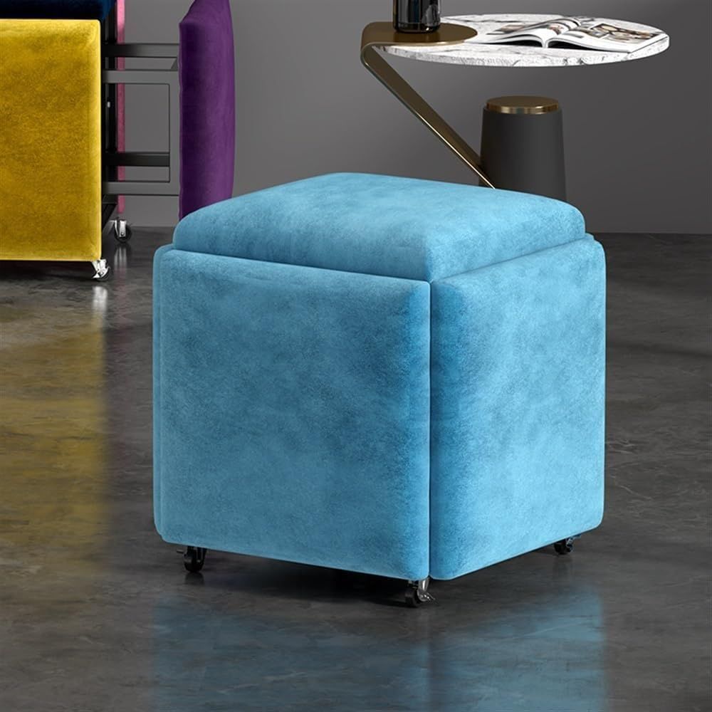 Stool, 5 in 1 Nesting Ottoman Stool with Swivel Casters Stackable Cube Square Sofa Vanity Movable Footstool for Living Room Bedroom(Five Colour)