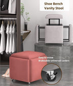 Stool, 5 in 1 Nesting Ottoman Stool with Swivel Casters Stackable Cube Square Sofa Vanity Movable Footstool for Living Room Bedroom(Yellow)