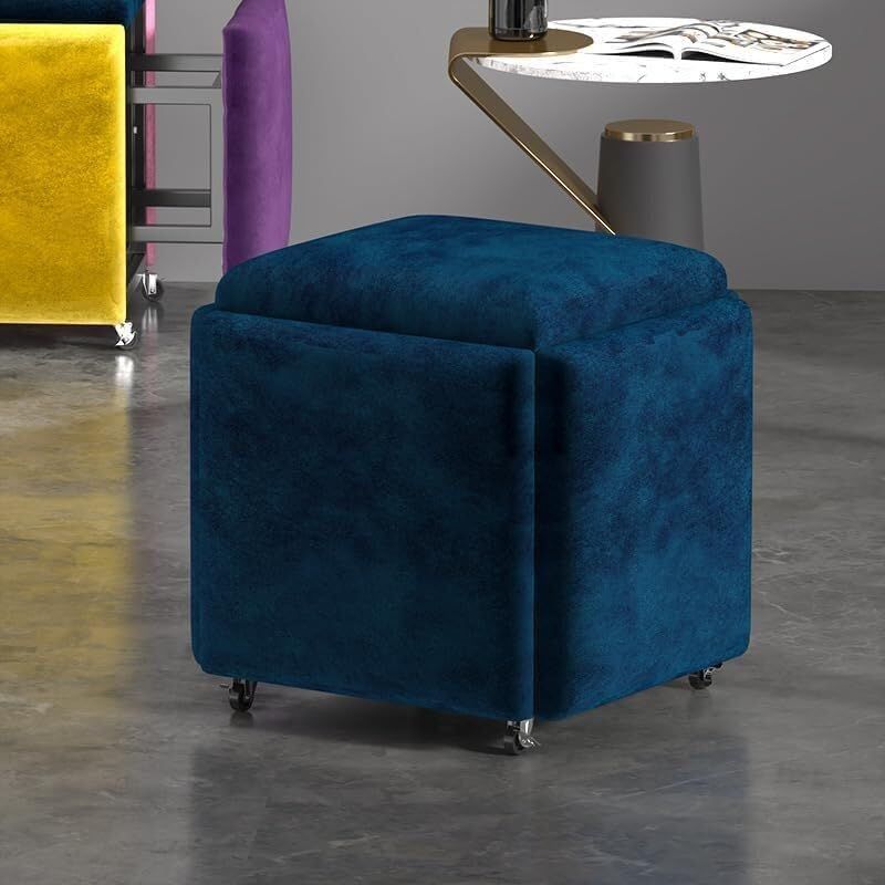 Stool, 5 in 1 Nesting Ottoman Stool with Swivel Casters Stackable Cube Square Sofa Vanity Movable Footstool for Living Room Bedroom(Yellow)