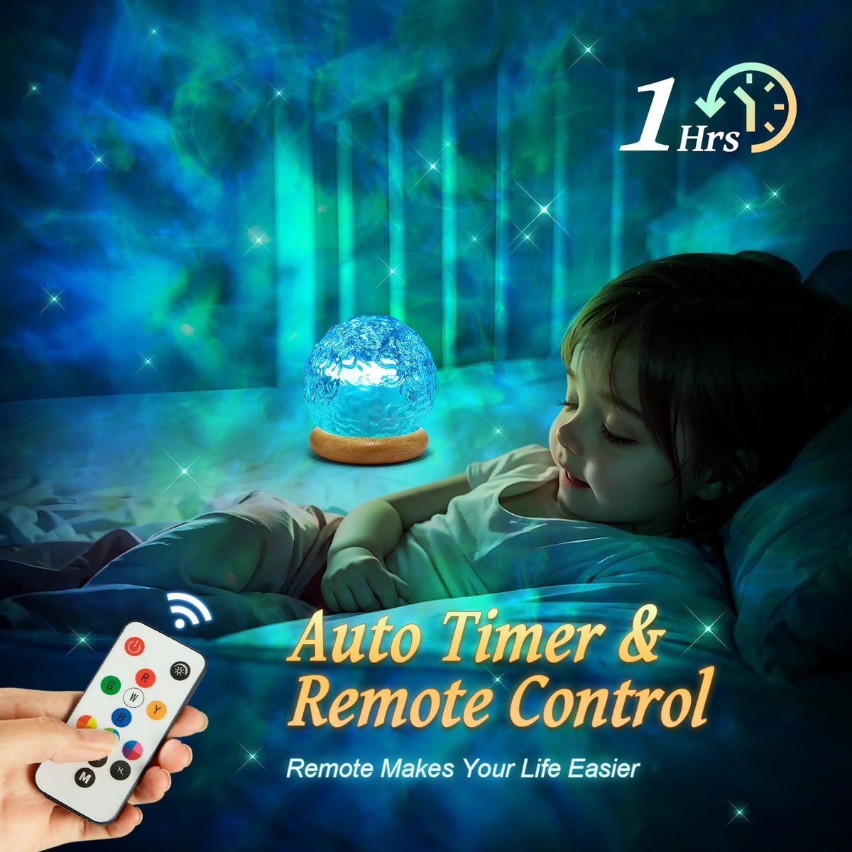 Crystal Ball Night Light Projector, 16 Colors 216 Modes RGB Water Ripple Lamp with Remote & Timer, USB Powered Mood Light for Bedroom Decor, Gifts for Girls (Clear)