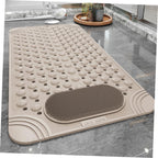 Non-Slip Bath Mat with Foot Scrubber – 70 x 36 cm, Anti-Skid Suction Cups & Drain Holes, Waterproof Shower Floor Pad with Exfoliating Brush(Grey)