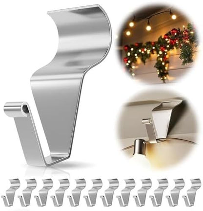 12 Pack No Hole Vinyl Siding Hooks, Heavy Duty Stainless Steel Siding Hangers for Outdoor Decor, Easy Install Wall Mount Clips for Lights Wreaths (Silver)