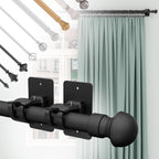 4-Pack No-Drill Self-Adhesive Curtain Rod Brackets for Smooth Walls, Universal Fit for Bathroom & Bedroom (Black)