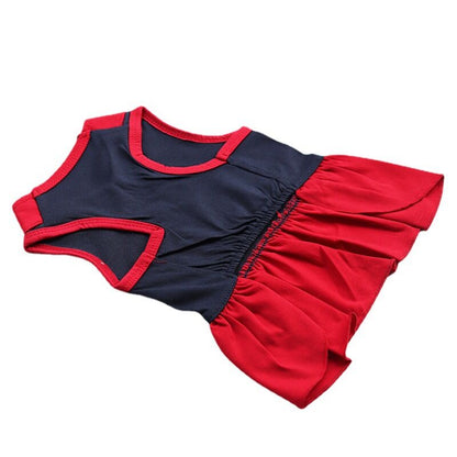 Pet products 2-Piece Dog Summer Dress Set - Team Spirit & SUPER ADORABLE Designs, Red White Stripes & Navy Blue, Peter Pan Collar, Cute Fit for Dogs（XS）