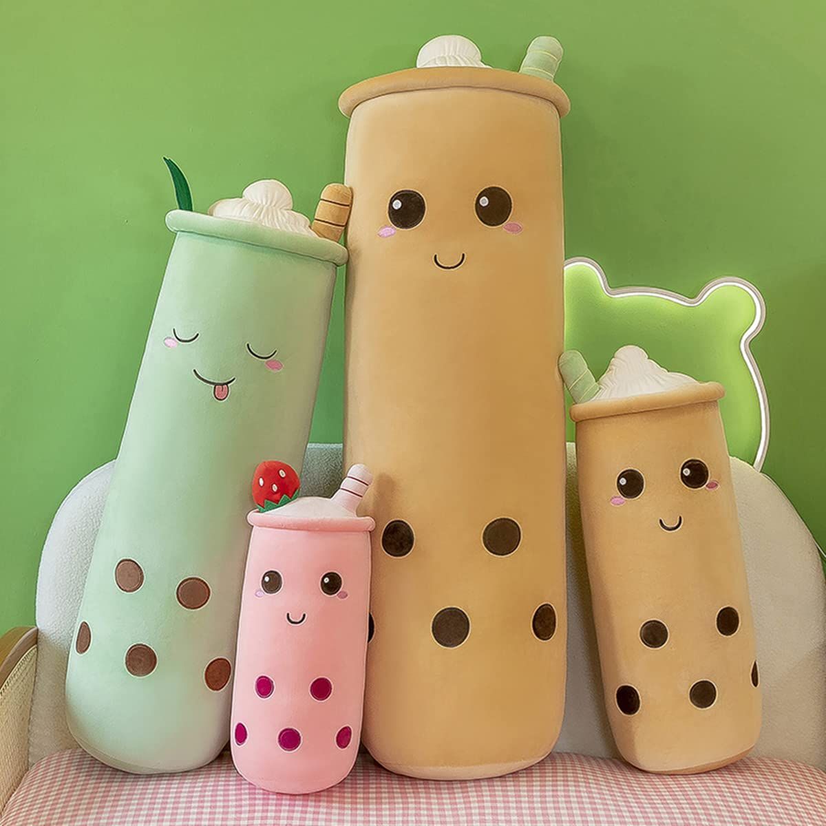 Bubble Tea Plush Pillow Soft Plush Toy Skin-Friendly Pillow Multiple Sizes Cute - Green - Size 16in