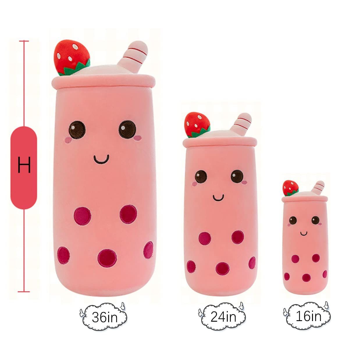 Bubble Tea Plush Pillow Soft Plush Toy Skin-Friendly Pillow Multiple Sizes Cute - Pink - Size 36in