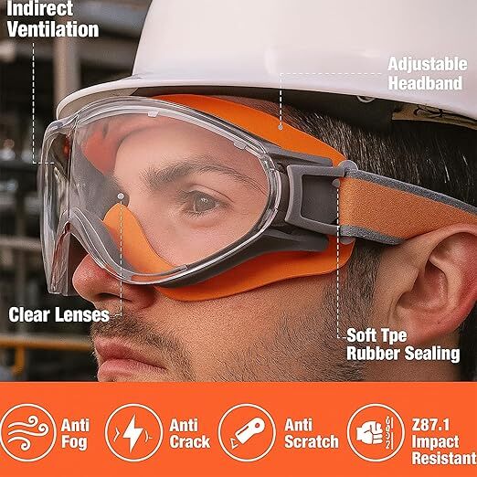 Christmas gifts Anti-Fog Safety Goggles, Outdoor Wind & Dust Protection, Clear Vision Lab & Work Goggles for Aussies(black)