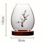 Chinese-Style Glass Candle Holder with Plum Blossom Design: 12×8cm, Windproof, Retro Zen Decor for Romantic Dinners & Home Ambiance