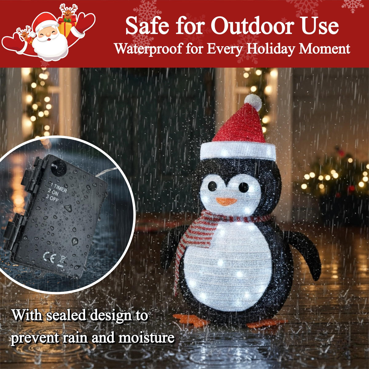 2-Pack Lighted Christmas Penguin Decoration Lantern – Collapsible Metal Frame Yard Ornament with 45 Cool White LEDs, Waterproof Battery Operated & Timer, Indoor Outdoor Holiday Décor for Porch,Tree, and Lawn