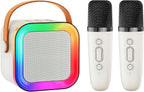 Off-White Mini Karaoke Machine with 2 Wireless Microphones: Portable Bluetooth Speaker for Kids & Adults, Ideal Gift for All Occasions
