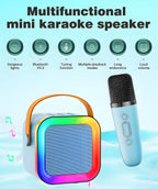 Black Mini Karaoke Machine with 2 Wireless Microphones: Portable Bluetooth Speaker for Kids & Adults, Ideal Gift for All Occasions