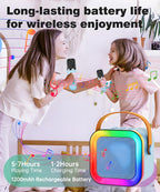 Black Mini Karaoke Machine with 2 Wireless Microphones: Portable Bluetooth Speaker for Kids & Adults, Ideal Gift for All Occasions