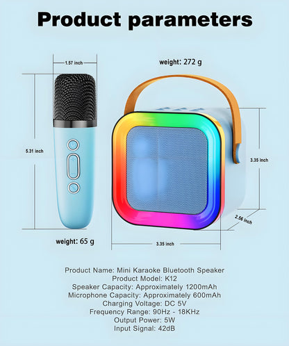 Black Mini Karaoke Machine with 2 Wireless Microphones: Portable Bluetooth Speaker for Kids & Adults, Ideal Gift for All Occasions