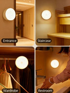 Motion Sensor LED Night Light, 86mm Diameter Smart Induction Lamp with USB Charging & Magnetic Mount, Long-Lasting Battery